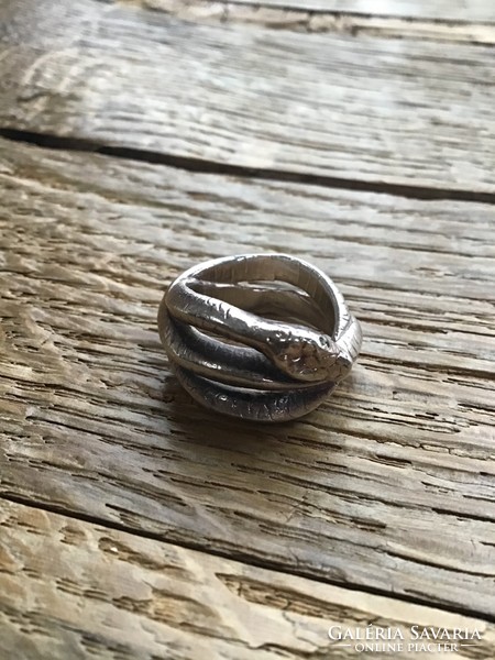 Régi skandináv BJØRG ezüst kígyó gyűrű gyémánt szemekkel
