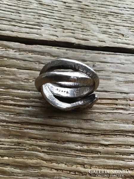Old scandinavian bjørg silver snake ring with diamond eyes