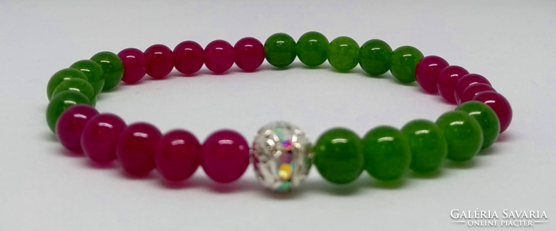 Natural green and red jade bracelet, made of 6 mm beads + gift earrings