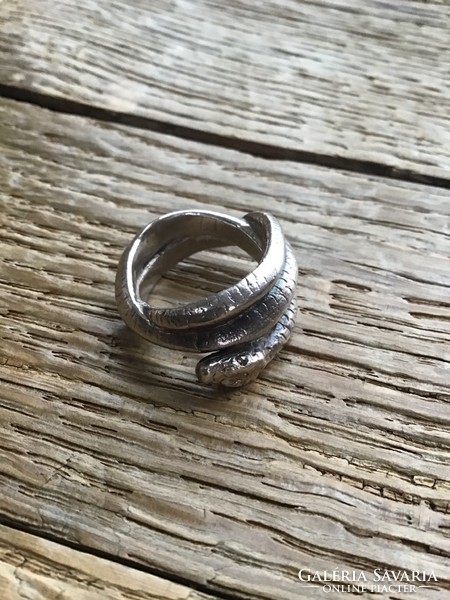 Old scandinavian bjørg silver snake ring with diamond eyes