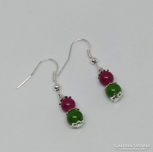 Natural green and red jade bracelet, made of 6 mm beads + gift earrings