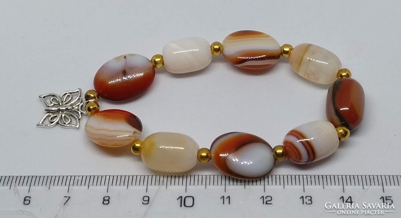 Natural fire agate bracelet made of cylinder and flat beads