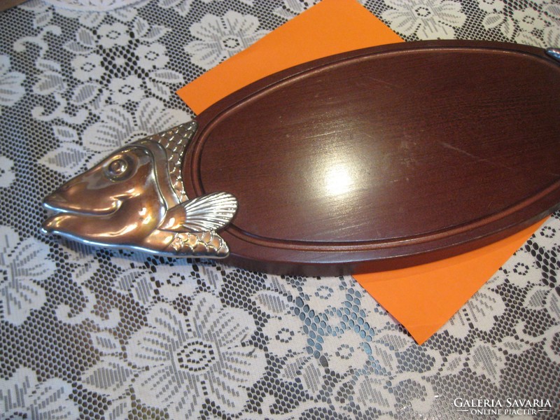 French fish serving tray, material wood and metal, never used, 63 x 21 cm