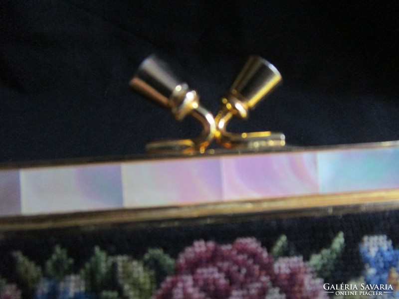 Wien petit point needle tapestry new lux reticule petit point bag gilded ear mother of pearl inlay