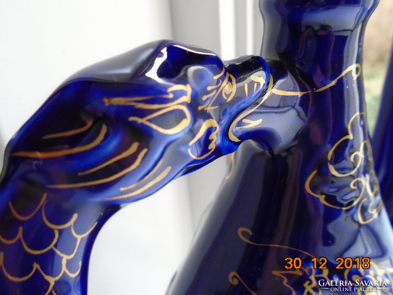 Látványos kézzel festett arany kobalt dombor és figurális "lángoló"sárkány mintás Keleti kiöntő