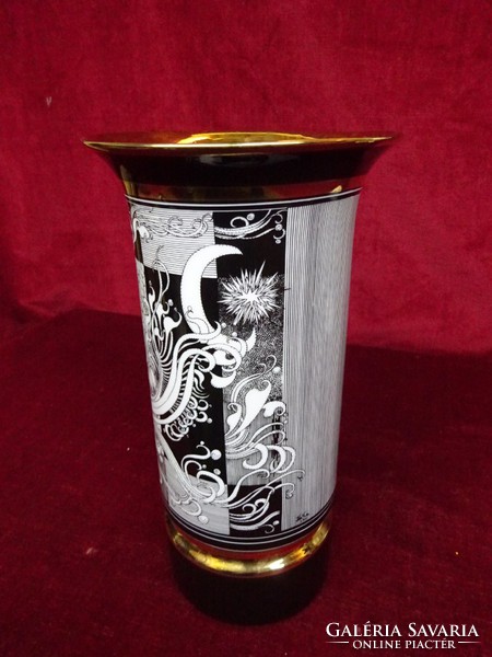 Hollóháza porcelain vase with Saxon endre drawings, 26 cm high. He has 520! Jokai.