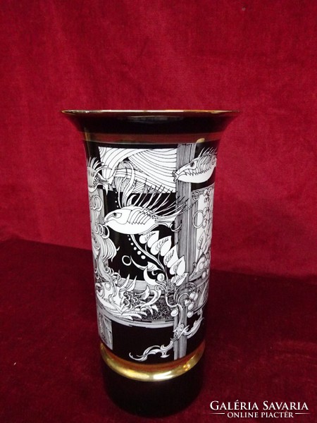 Hollóháza porcelain vase, with Saxon Endre drawings, 26 cm high. He has! Jokai.
