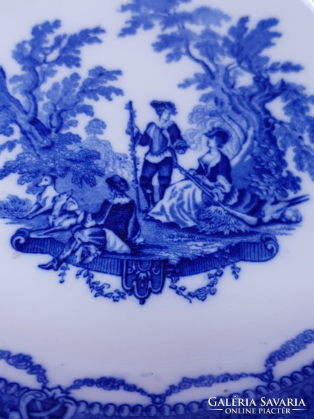 English hunting scene cobalt blue faience decorative plate watteau doulton