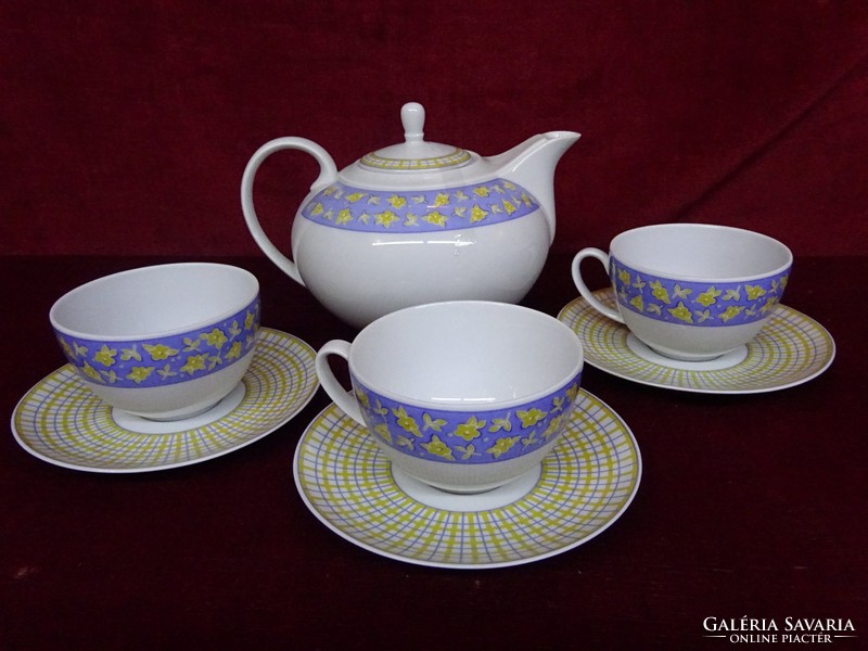 Lowland porcelain tea set with 10 glasses. With blue / yellow pattern. He has!