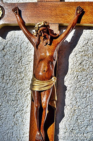 D. Antique, large gilded wood, church cross, corpus, 80 cm! Consuming.