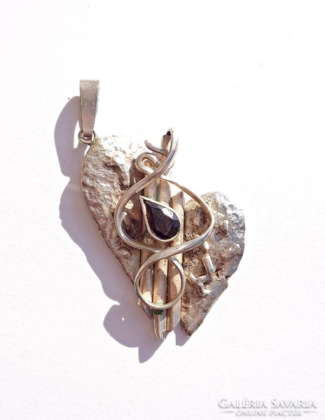 Burgundy polished stone handmade pendant