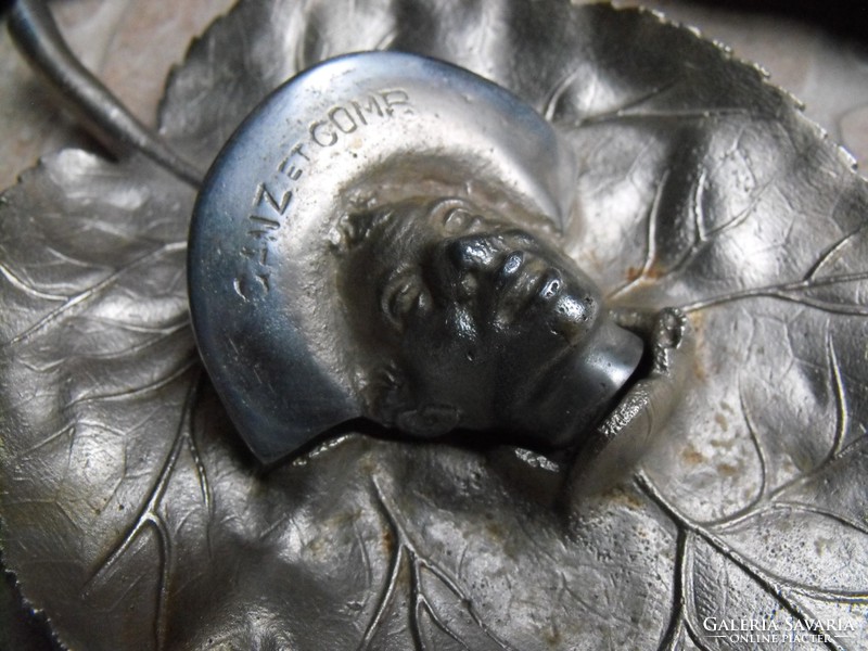Rare 3pcs original ganz foundry cast iron ashtray business card holder iron cast marked statue