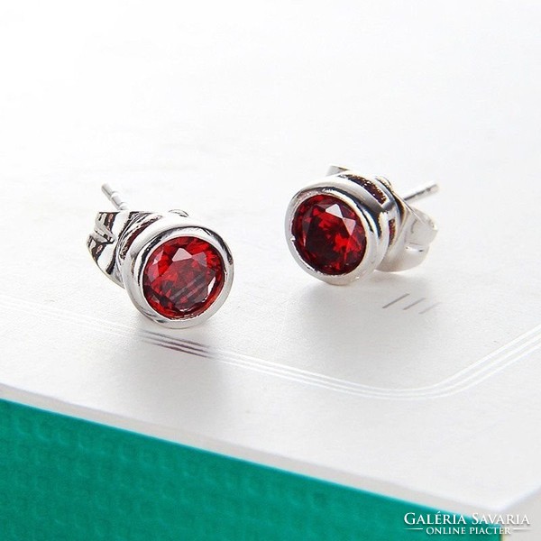 Sterling silver (sf) earrings with faceted ruby cz crystal
