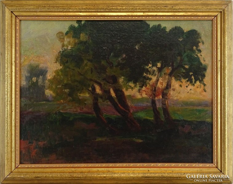 0W665 Ismeretlen festő : Naplemente fákkal