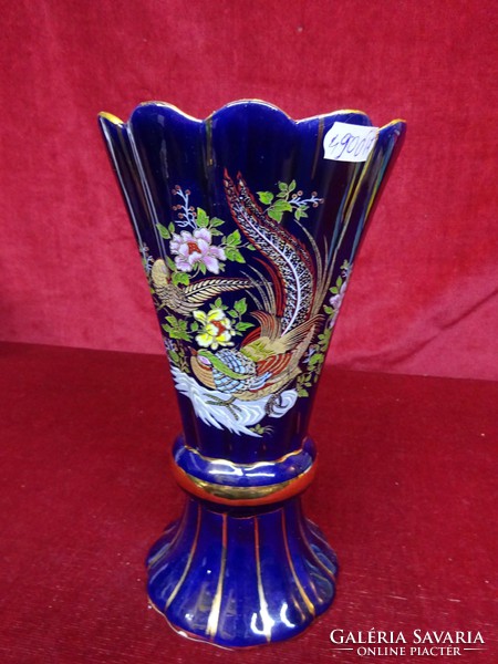 Kobalt kék, arany fácánnal díszített, arany szegélyes, 25 cm magas japán váza. Vanneki!