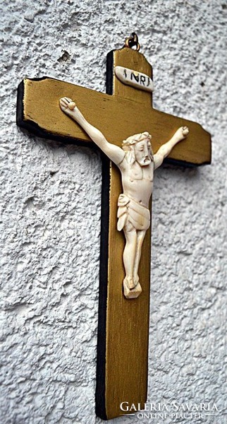 7. Antique, ivory Jesus Christ (9cm), 22cm crucifix, imposing, tropical wooden cross, corpus.