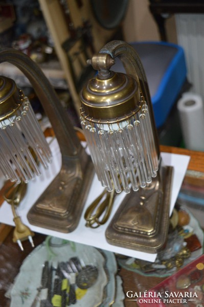 2 darab régi felújított üvegpálcás réz asztali lámpa