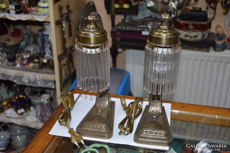 2 darab régi felújított üvegpálcás réz asztali lámpa