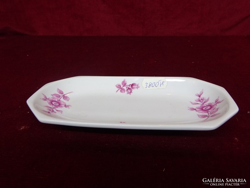 Hollóház porcelain centerpiece with pink flower pattern, size 17.3 x 8.3 cm. He has!