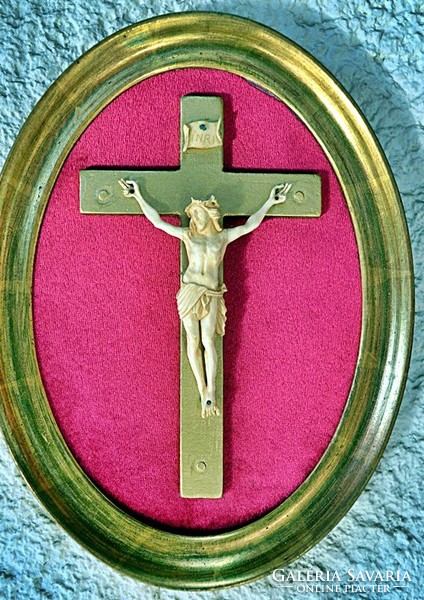11. Antique ivory Jesus Christ (8.2Cm), cross, corpus, crucifix, 21.5 Cm frame!