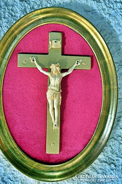 11. Antique ivory Jesus Christ (8.2Cm), cross, corpus, crucifix, 21.5 Cm frame!