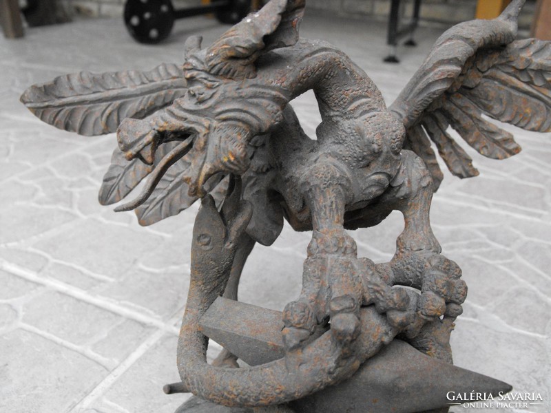 Extra Ritka 1912 Kézműves Kovácsoltvas sárkány kigyó szobor Loft ipari műhely emlék nem öntöttvas