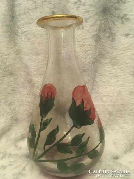 Antik kézzel festett rózsás Üveg Váza