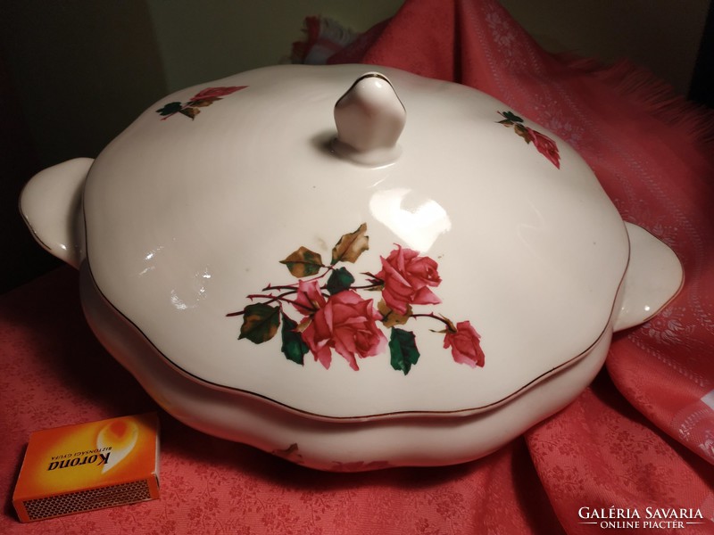 Fabulous pink porcelain soup serving bowl, centerpiece
