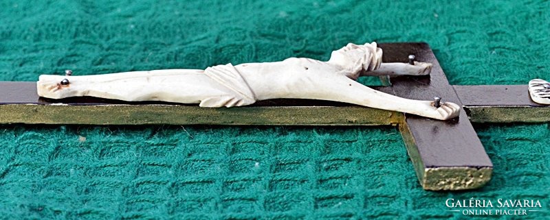 IB. 24. Antik CSONT Jézus Krisztus 10cm 29 cm-es aranyozott talpas feszület, kereszt, korpusz. 1780.