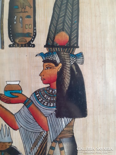 Signed Egyptian picture painted on papyrus