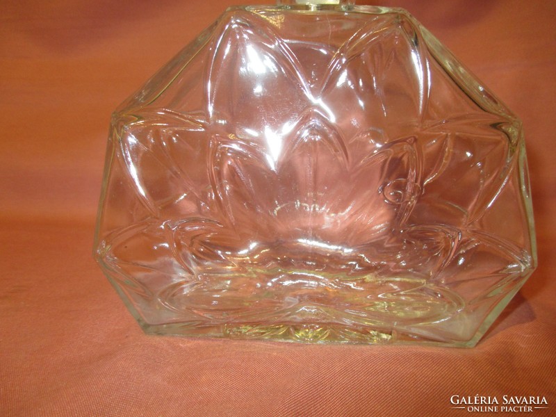 Szép parfümös üveg levél mintával, palack üvegdugóval