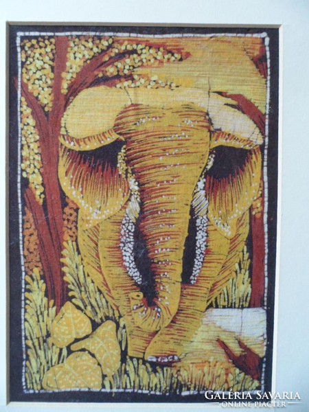 Indiai elefánt festett selyem kép keret nélkül kép paszpartuval