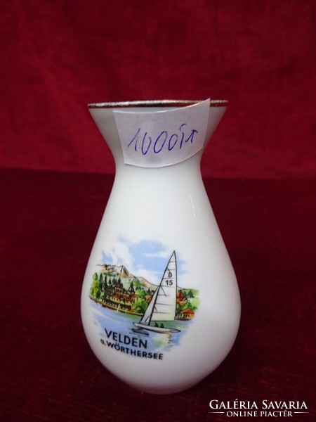 LUTZ porcelán Ausztria mini váza, magassága 9 cm. VELDEN a. Wörthersee látképpel. Vanneki!