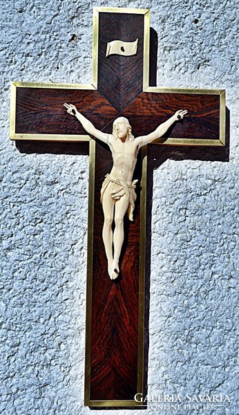 IBI. 16. Antik, CSONT Jézus Krisztus (14cm), 35cm feszület, impozáns, aprólékos, kereszt, korpusz