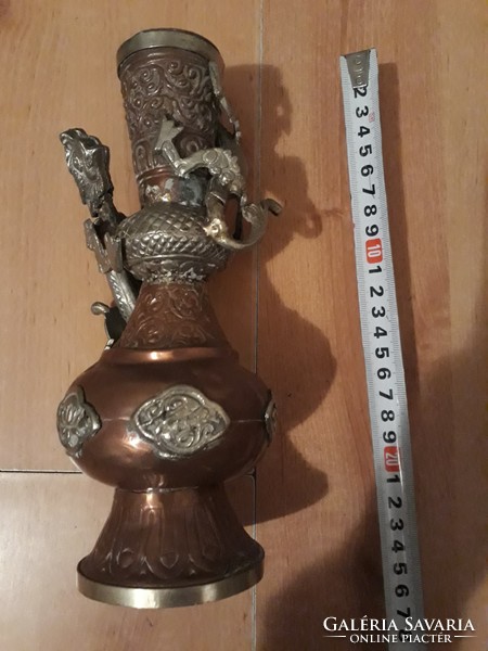 Tibetan copper jug with two dragon lizard-like (Tibetan silver) motifs