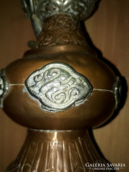 Tibetan copper jug with two dragon lizard-like (Tibetan silver) motifs