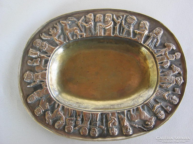 Hungarian applied arts bowl copper or bronze marked Tevan Margit 16x12 cm