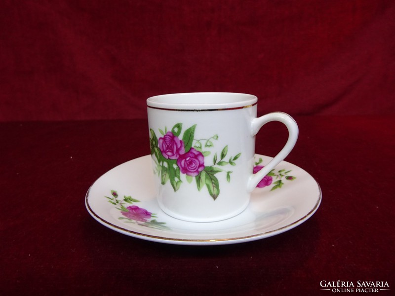 Oriental porcelain rose pattern coffee cup + placemat, placemat diameter 11.5 cm. He has!