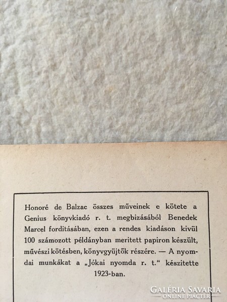 Honoré De Balzac/A Völgy Lilioma. Génius Kiadás.(1923)