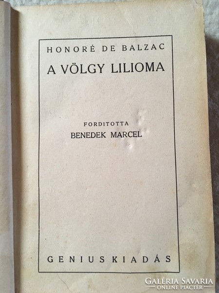 Honoré De Balzac/A Völgy Lilioma. Génius Kiadás.(1923)