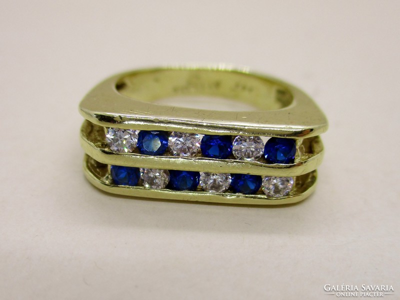 Elegant 14kt gold ring with white and blue stones sale!