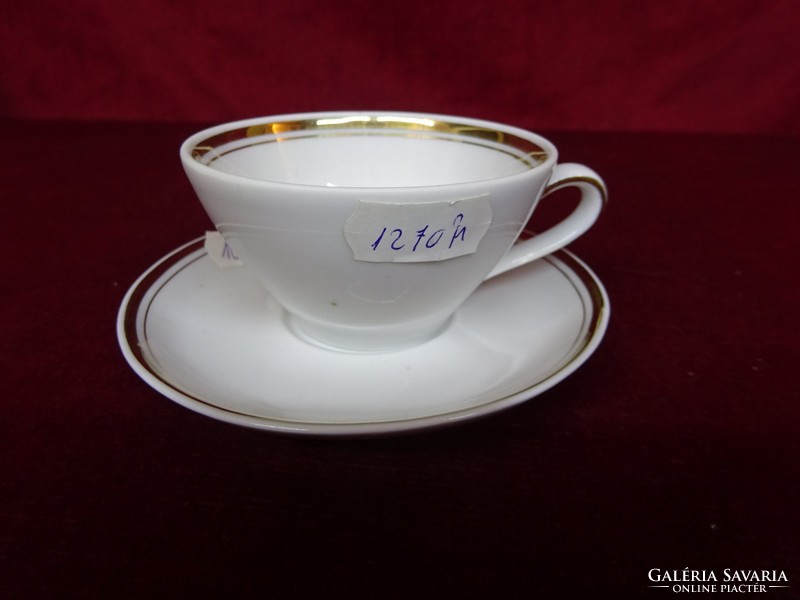 KAHLA német porcelán teáscsésze + alátét, hófehér, vastag arany szegéllyel. Vanneki!