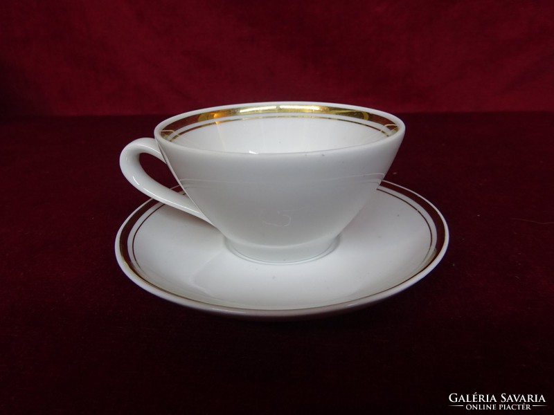Kahla German porcelain teacup + placemat with snow-white, thick gold border. He has!