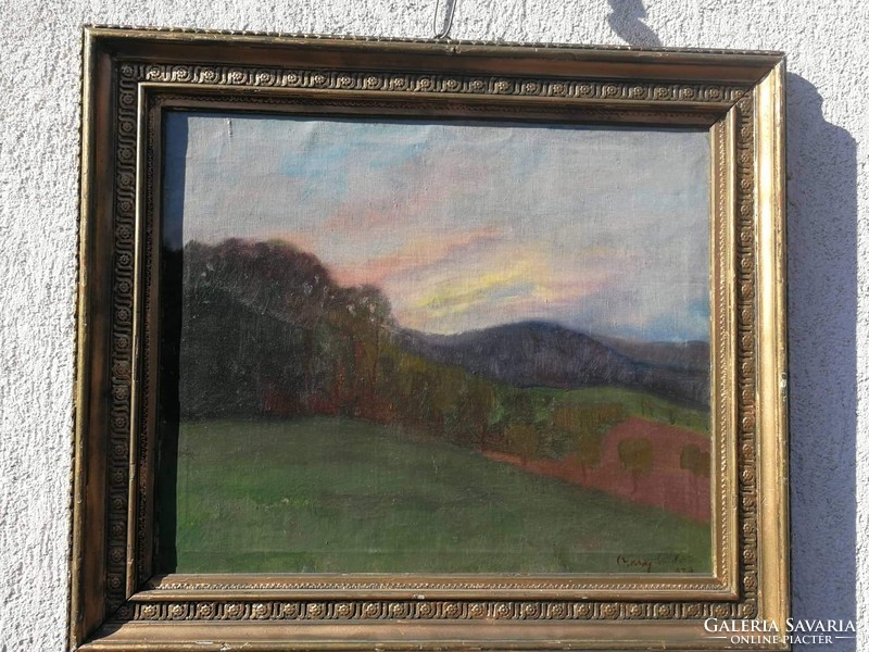 Sándor Olaszy, student of Gyula Rudnay, painting in a landscape frame !!