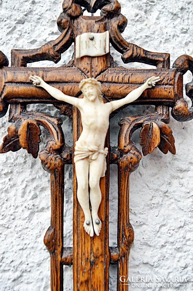 26. Antique, ivory Jesus Christ 7 cm, 25 cm realistic carved crucifix, cross, corpus.