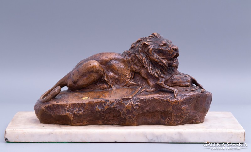Anton louise barye (1795-1875): a lion with a killed gazelle.
