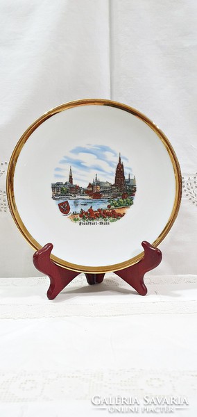 Gyönyörű német, porcelán tányér, Frankfurti városképpel.