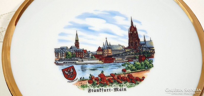 Gyönyörű német, porcelán tányér, Frankfurti városképpel.