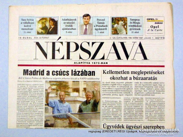 1997 július 7  /  NÉPSZAVA  /  SZÜLETÉSNAPRA! EREDETI NAPILAP! Szs.:  13850