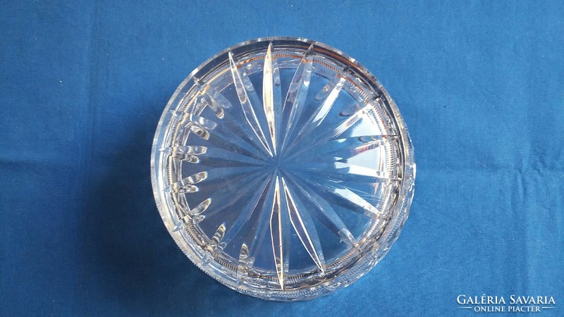 Tulipán mintás fém (alpakka?) kínáló kristály üveg betéttel